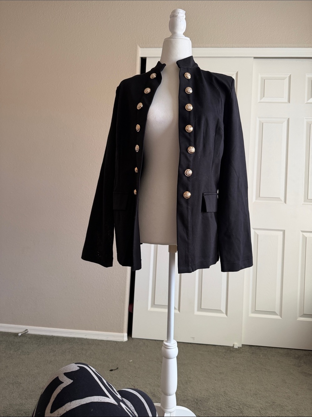 Macy's Black Military-Style Blazer with Gold Buttons